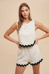 Ric Rac Trim Detailed Top & Shorts Set Annie Wear NATURAL S